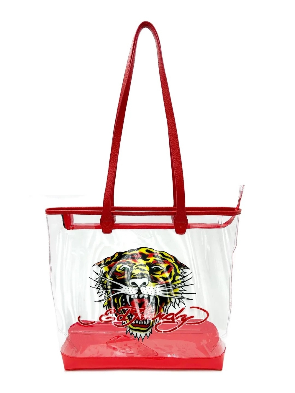 Ed Hardy Clear Tote with Red Trim and Tiger Graphic